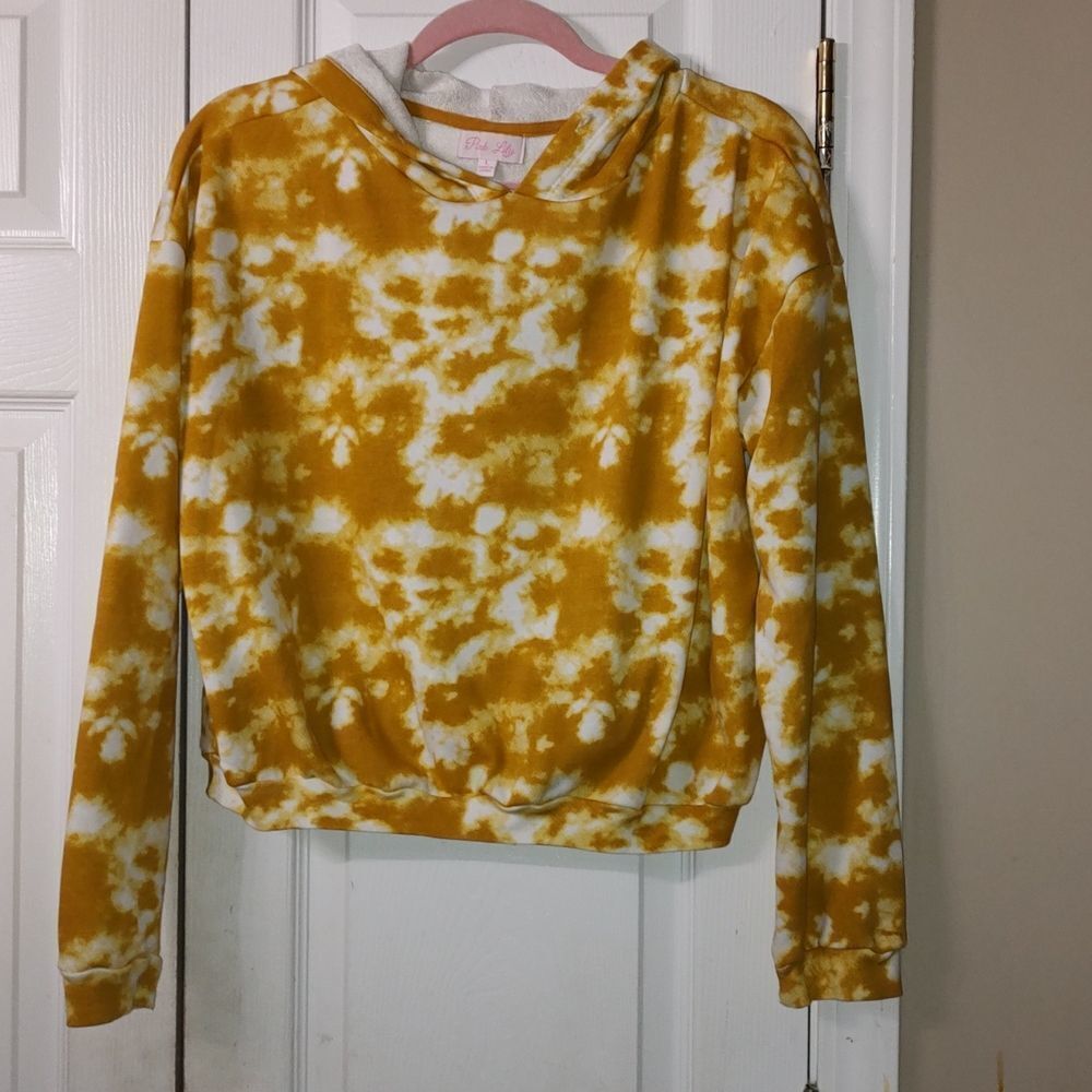 Pink Lily  tie dye  cropped hoodie sweatshirt pullover Sz L